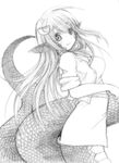  absurdres breasts chicken99 fang greyscale hair_ornament hairclip highres lamia medium_breasts miia_(monster_musume) monochrome monster_girl monster_musume_no_iru_nichijou pointy_ears scales slit_pupils smile solo traditional_media 