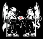  &lt;3 anthro axe black_and_white_and_red canine cloak clothing couple dog dogamy dogaressa eyebrows eyelashes facial_hair female footwear male mammal melee_weapon mustache sandals smile teckworks undertale weapon 