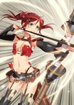  aiming arrow bare_shoulders belt black_panties bow_(weapon) breasts cleavage clenched_teeth drawing_bow elbow_gloves fingerless_gloves firing foreshortening garter_straps gloves green_eyes hair_ornament hairclip highleg highleg_panties highres holding holding_arrow holding_bow_(weapon) holding_weapon medium_breasts midriff murakami_yuichi navel official_art outstretched_arm panties quiver red_hair short_shorts shorts solo sparks teeth thighhighs twintails underwear unsimulated_incubator weapon yashiro_rimu 