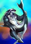  abstract_background animal_genitalia anthro black_sclera cetacean chain dragon furry-specific_piercing genital_slit heterochromia hi_res hybrid iceman1984 male mammal marine muscular muscular_male orca piercing slit solo tail_grab tattoo tongue tongue_out whale 