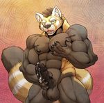  2015 abs anthro balls biceps big_muscles black_fur black_nose black_penis brown_fur claws dripping erection flit fluffy_tail fur green_eyes hand_on_penis male mammal masturbation muscular muscular_male nipple_play nipples nude open_mouth pecs penis precum red_panda sharp_teeth solo standing teeth tongue vein veiny_penis white_fur 