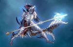  anthro armor fish marine mollish red_eyes simple_background solo standing 