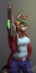  anthro breasts cat clothed clothing feline female fur gun hair mammal ranged_weapon reaper3d simple_background solo weapon 