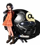  bad_id bad_pixiv_id boots car copyright_request dress ground_vehicle hayahoshi headphones jacket motor_vehicle solo 