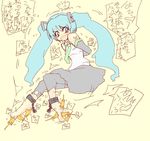  1girl bdsm bondage bound broom feet foot_tickling hatsune_miku long_hair solo tekei2011 tickling torment translation_request twintails very_long_hair vocaloid 