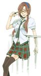  bad_id bad_pixiv_id brown_hair glasses hairband long_hair makinami_mari_illustrious necktie neon_genesis_evangelion plaid plaid_skirt rebuild_of_evangelion school_uniform skirt solo tenga_(artist) thighhighs 