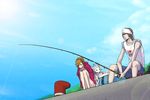  1girl animal aragaki_shinjirou dog female_protagonist_(persona_3) fishing koromaru kzhr persona persona_3 persona_3_portable 