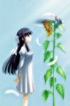  black_hair flower game_cg hat long_hair nanao_naru ribbon shirakawa_sayaka standing suika_(game) sunflower 