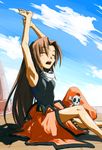  arc_system_works breasts brown_hair guilty_gear long_hair may may_(guilty_gear) pirate small_breasts stretch stretching yawn yawning 