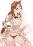  animal_ears armor breasts brown_eyes brown_hair cleavage copyright_request kito_(coyo) large_breasts long_hair panties solo sword tail underwear weapon 