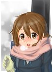  aniki blush_stickers breath brown_eyes brown_hair gloves hirasawa_yui k-on! scarf school_uniform short_hair solo 