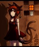  alternate_costume animal_ears bad_id bad_pixiv_id bare_shoulders braid brown_hair cat_ears cat_tail dress gia hair_ornament kaenbyou_rin letterboxed long_hair multiple_tails red_eyes solo strap_slip tail touhou 