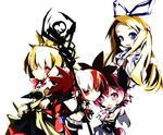  :3 bad_id bad_pixiv_id bat_wings blonde_hair blue_eyes bow chibi demon_girl disgaea etna flonne gun hair_bow handgun horns kurokoge013 leaning looking_at_viewer makai_senki_disgaea_2 makai_senki_disgaea_3 multiple_girls open_mouth pink_eyes pink_hair pointy_ears polearm raspberyl red_eyes red_hair rozalin short_twintails slit_pupils smile spear twintails weapon white_background wings 