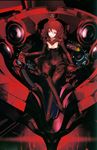  absurdres amplifier bodysuit cropped cyborg highres mecha original red_eyes red_hair redjuice scan solo 
