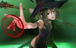  :q blood copyright_request foreshortening green_hair hands hat headphones magic_circle naitou_takuma red_eyes solo staff tongue tongue_out witch_hat 