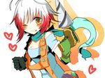  blue_shirt drill gloves koym multicolored_hair one_eye_closed overalls pascal red_hair scarf shirt short_hair solo tales_of_(series) tales_of_graces tongue two-tone_hair white_hair yellow_eyes 