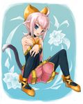  anma bell blue_eyes cat_tail choker final_fantasy final_fantasy_crystal_chronicles final_fantasy_crystal_chronicles:_echoes_of_time flower pantyhose pink_hair sherlotta sitting solo tail 