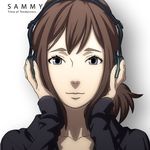  artist_request brown_hair close-up eve_no_jikan headphones lowres ponytail sammy_(eve_no_jikan) short_hair silver_eyes smile solo 