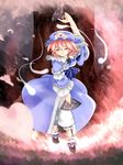  fan full_body hat highres miki_purasu pink_hair saigyouji_yuyuko short_hair silver_hair solo touhou 