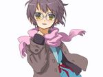  bangs glasses jacket kita_high_school_uniform nagato_yuki r_(sena007) scarf school_uniform serafuku short_hair solo suzumiya_haruhi_no_shoushitsu suzumiya_haruhi_no_yuuutsu wind 