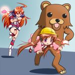  4chan ahoge bad_id bad_pixiv_id blush brown_hair bunny child clenched_hand dress gloves harisenbon_(power-slide) hat headset kindergarten kneehighs long_hair multiple_girls pantyhose pedobear purple_eyes red_eyes red_hair robot_joints school_hat sf-a2_miki socks star striped striped_legwear stuffed_animal stuffed_toy tsukuyomi_ai twintails vocaloid voiceroid white_legwear 