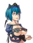  animal_ears blue_hair breasts highres large_breasts nail_polish original pink_eyes purple_nails salamander_(jonbonjovi82) short_hair solo underboob 