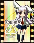  animal_ears bunny_ears carrot engrish long_hair morogami_ryou necktie purple_hair ranguage recycling_symbol red_eyes red_neckwear reisen_udongein_inaba skirt solo touhou 