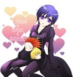  2boys axel_(kingdom_hearts) black_coat_(kingdom_hearts) black_hair blonde_hair blue_eyes character_name cloak hana_(pixiv_id:1169501) heart kingdom_hearts kingdom_hearts_358/2_days multiple_boys red_hair roxas xion_(kingdom_hearts) 