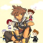  blue_eyes brown_hair chibi food gloves ice_cream kairi_(kingdom_hearts) kingdom_hearts kingdom_hearts_ii kingdom_hearts_mobile male_focus riku roxas smile sora_(kingdom_hearts) umadaisuki 