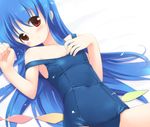  blue_hair emurin hinanawi_tenshi long_hair one-piece_swimsuit red_eyes school_swimsuit solo strap_slip swimsuit touhou 