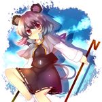  animal_ears bad_id bad_pixiv_id blush capelet dowsing_rod grey_hair jewelry mouse_ears mouse_tail nazrin pendant red_eyes short_hair smile solo tail touhou uranaishi_(miraura) 