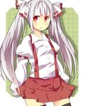  alternate_costume alternate_hairstyle bad_id bad_pixiv_id fujiwara_no_mokou highres ika long_hair pleated_skirt red_eyes silver_hair skirt solo suspenders thighhighs touhou twintails zettai_ryouiki 