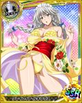  artist_request braid breasts card_(medium) character_name chess_piece grayfia_lucifuge grey_eyes high_school_dxd japanese_clothes kimono large_breasts lipstick maid_headdress makeup official_art queen_(chess) red_lipstick silver_hair solo swimsuit trading_card twin_braids yellow_swimsuit 