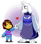  &lt;3 aipiepo ambiguous_gender barefoot blush caprine cute duo eyes_closed female fur goat horn human mammal monster protagonist_(undertale) size_difference smile toriel undertale white_fur yellow_skin 