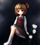  blonde_hair dress fang flower frilled_dress frills hair_ribbon kashiwagi_yamine red_eyes ribbon rumia shirt short_hair solo touhou 