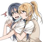  ayase_eli blonde_hair blue_hair blush clipe food long_hair love_live! love_live!_school_idol_project multiple_girls open_mouth popsicle simple_background sonoda_umi white_background yuri 