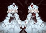  blood bloody_clothes bloody_dress bloody_hands blue_dress closed_eyes dress dual_persona hat long_sleeves mob_cap multiple_girls pink_eyes pink_hair saigyouji_yuyuko seeker touhou triangular_headpiece veil wide_sleeves 