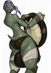  anthro balls big_balls brown_eyes butt clothing donatello_(tmnt) green_skin huge_balls hyper hyper_balls hyperburd looking_back male mask reptile scalie simple_background teenage_mutant_ninja_turtles tight_clothing turtle undressing 