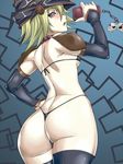  1girl ass back bikini blonde_hair breasts cellphone duel_monsters female gagaga_girl gloves hajime_shindo hat looking_back micro_bikini phone solo swimsuit thong wizard_hat yu-gi-oh! 