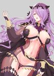  alternate_costume blush book breasts camilla_(fire_emblem_if) cape collar feather_collar feathers fire_emblem fire_emblem_if hair_ornament hair_over_one_eye hips holding holding_book jpeg_artifacts large_breasts lips loincloth loincloth_lift long_hair looking_at_viewer matanonki navel open_mouth puffy_sleeves purple_eyes purple_hair revealing_clothes shiny shiny_skin shoulder_pads sidelocks simple_background smile solo thighhighs thighs wide_hips 