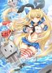  blonde_hair brown_eyes ceru elbow_gloves gloves hairband innertube kantai_collection long_hair rensouhou-chan shimakaze_(kantai_collection) skirt smile solo water waves 