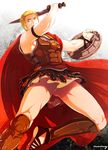  1boy alternate_costume armor axis_powers_hetalia germany_(hetalia) jumping looking_at_viewer male_focus marumari_(neo5910) pteruges shield sword tagme thighs 