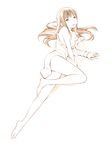  bare_legs barefoot breasts dress_shirt long_hair monochrome original shirt sketch small_breasts solo traditional_media yoshitomi_akihito 