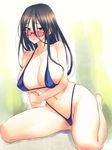  bikini black_eyes black_hair blush breasts glasses highleg highleg_bikini highleg_swimsuit highres large_breasts long_hair original solo swimsuit yuuki_keisuke 