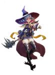  absurdres artist_request blue_hair boots drill_hair echo_of_soul full_body hat high_heels highres long_sleeves official_art pauldrons red_eyes scroll smile solo sorceress_(echo_of_soul) staff thigh_boots thighhighs transparent_background twintails wide_sleeves witch_hat 