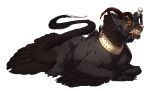  2019 alpha_channel ambiguous_gender black_feathers black_fur black_lips clothed clothing collar curved_horn digital_media_(artwork) duo feathered_wings feathers feral fur grypwolf horn human male mammal simple_background teeth transparent_background wings 