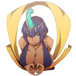  aqua_eyes bare_shoulders black_hair breasts cleavage dark_skin eliza_(skullgirls) heart heart_hands higa_norio huge_breasts looking_at_viewer short_hair simple_background skullgirls solo white_background 