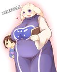  1boy 1girl brown_hair copyright_name family frisk_(undertale) furry mother_and_son open_mouth plump purple_eyes radio_(radio-tou) short_hair toriel undertale yellow_eyes 