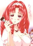  akagi_towa blush breasts brush cleavage covered_nipples go!_princess_precure haruno_haruka looking_at_viewer medium_breasts multiple_girls naruse_yasuhiro precure red_eyes red_hair short_hair tears translated 