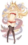  ass_visible_through_thighs bikini blonde_hair cagliostro_(granblue_fantasy) collarbone flat_chest frilled_swimsuit frills granblue_fantasy hairband heart highres itamochi long_hair looking_at_viewer lowleg lowleg_bikini navel open_mouth ouroboros_(granblue_fantasy) purple_eyes simple_background skindentation solo swimsuit thigh_gap thighhighs white_background 